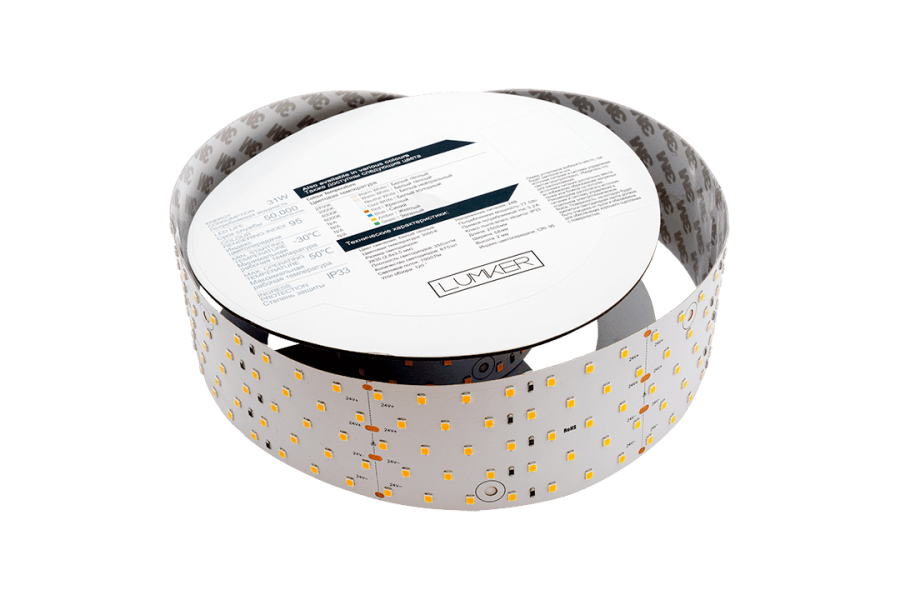 Лента светодиодная Lumker LK2H, 350 LED/м, 31 Вт/м, 24В, IP33, Теплый белый (3000K)