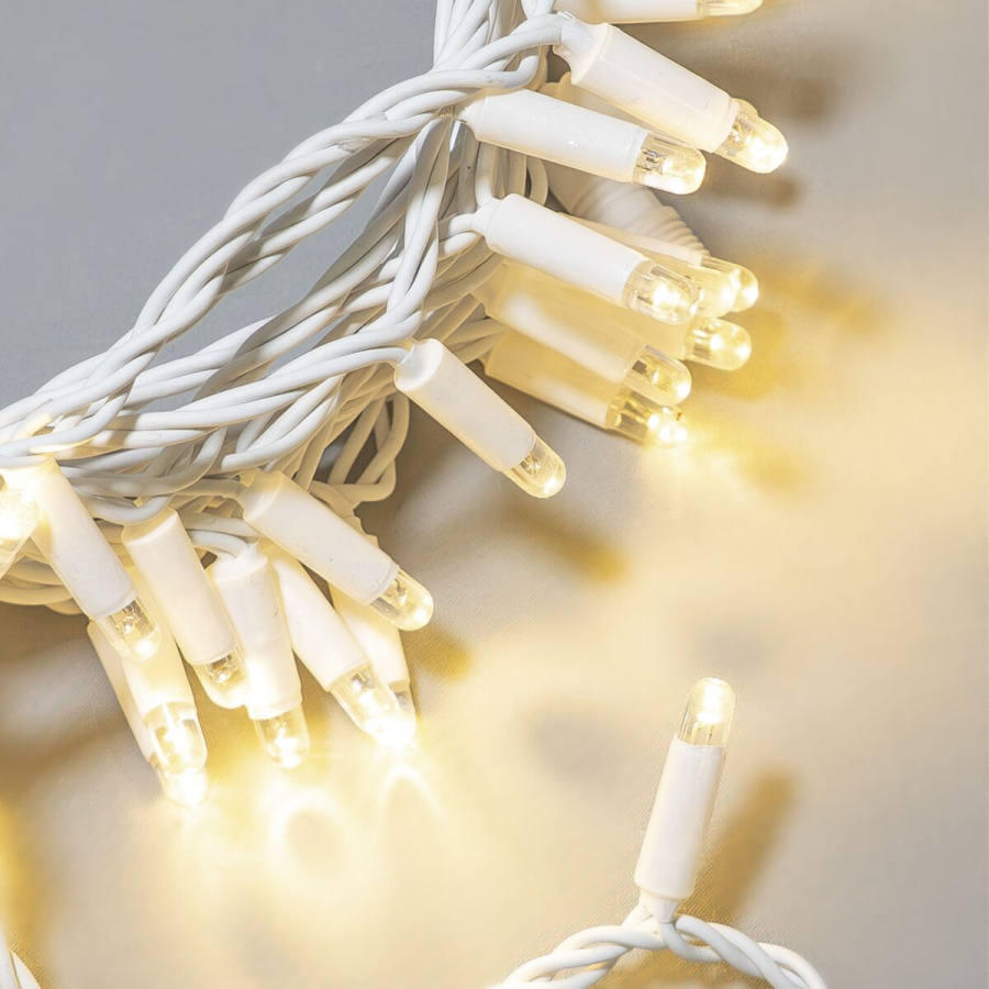 Гирлянда Нить 10м Тепло-Белая 24В, 100 LED, Провод Белая Резина 2,3мм, IP65