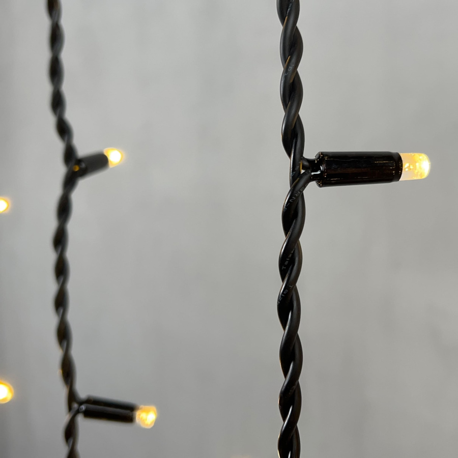 Гирлянда Бахрома 3,2 x 0,9 м Тепло-Белая 220В, 168 LED, Провод Черный Каучук, IP65