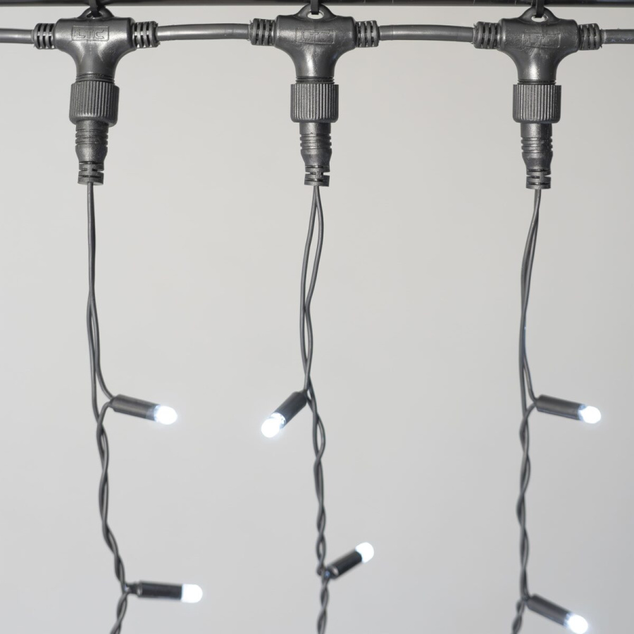 Гирлянда Занавес 2 x 3 м Белый 220В, 600 LED, Провод Черный Каучук 2,3мм, IP65