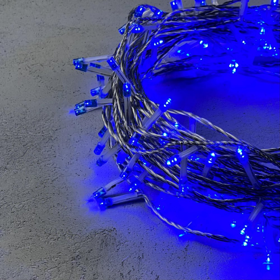 Гирлянда Нить 20м Синяя 24В, 200 LED, Провод Прозрачный Силикон, IP65