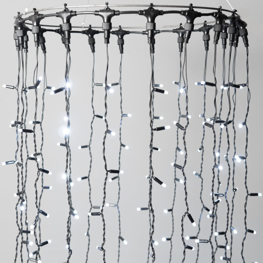 Гирлянда Занавес 2 x 2 м Белый 220В, 400 LED, Провод Черный Каучук 2,3мм, IP65