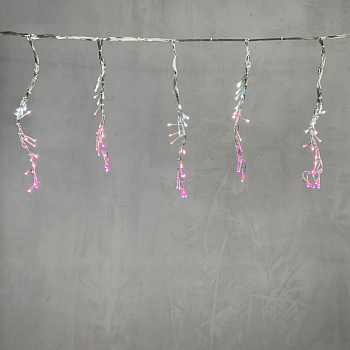 Гирлянда Бахрома с Эффектом Бегущий Огонь 1,75 x 0,4 м Бело-Розовая 24В, 320 LED, Провод Прозрачный Силикон, IP65