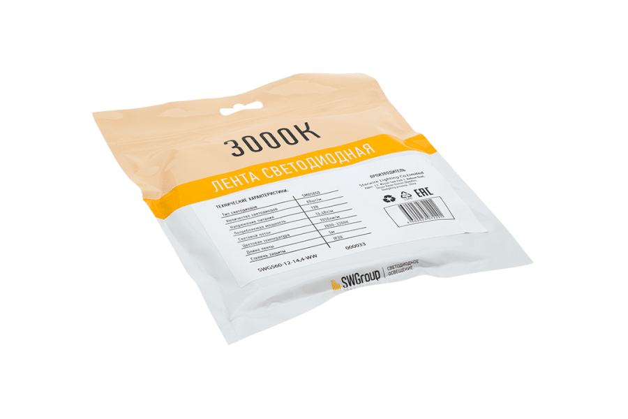 Лента светодиодная SWG SWG560, 14,4 Вт/м, 12В, IP20, теплый белый