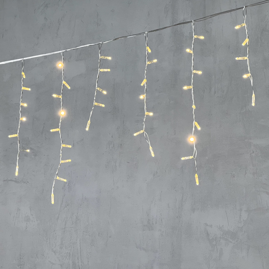 Гирлянда Бахрома с Колпачком 4,9 x 0,5 м Тепло-Белая 220В, 189 LED, Провод Прозрачный ПВХ, IP65