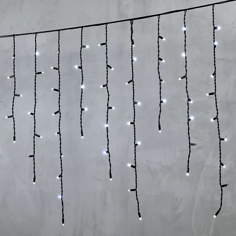 Гирлянда Бахрома 3,2 x 0,9 м Белая с Мерцанием Белого Диода 220В, 168 LED, Провод Черный Каучук, IP65