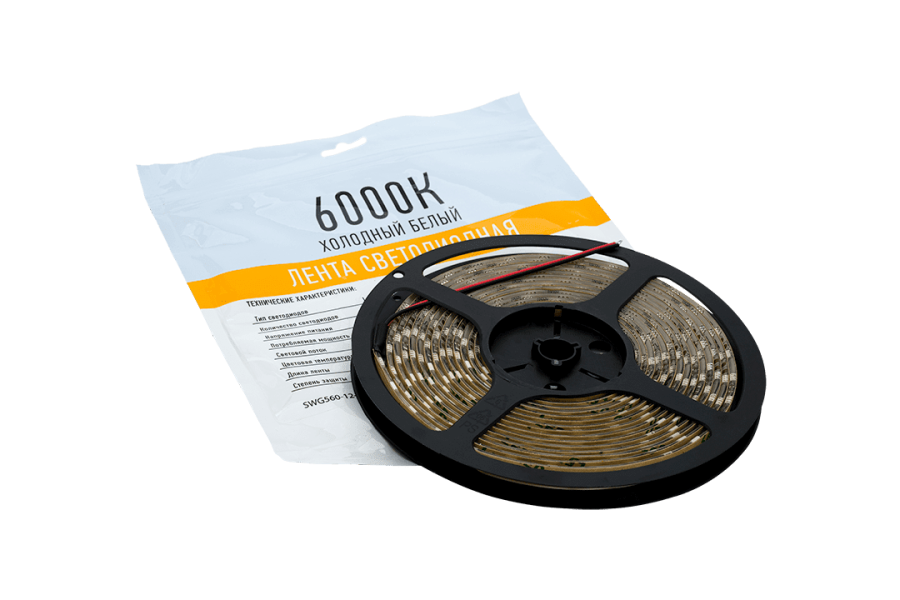 Лента светодиодная SWG SWG560, 14,4 Вт/м, 12В, IP65, холодный белый