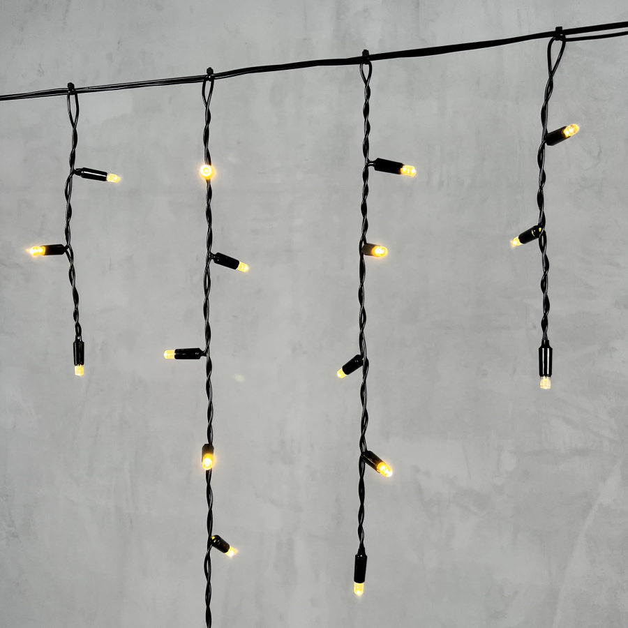 Гирлянда Бахрома с Колпачком 3,1 x 0,5 м Тепло-Белая 220В, 120 LED, Провод Черный ПВХ, IP65
