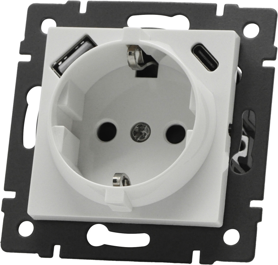 Механизм розетки с быстрой USB зарядкой SCT-MUAC-PL-WH-V (250V, 16A) (Arlight, -)