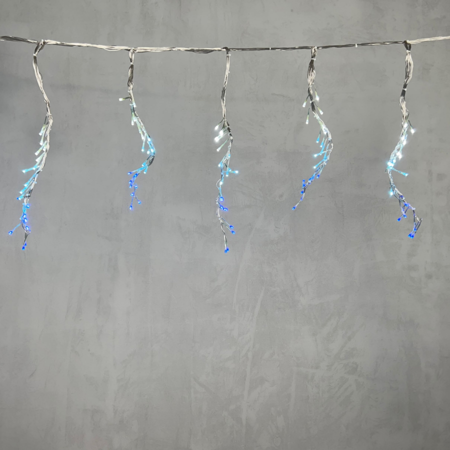 Гирлянда Бахрома с Эффектом Бегущий Огонь 1,75 x 0,4 м Бело-Синяя 24В, 320 LED, Провод Прозрачный Силикон, IP65