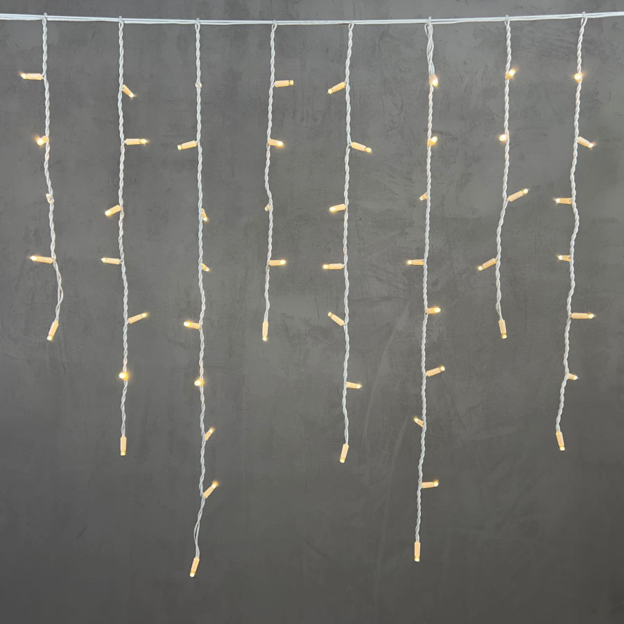 Гирлянда Бахрома 3,2 x 0,9 м Тепло-Белая 220В, 168 LED, Провод Белый Каучук, IP65