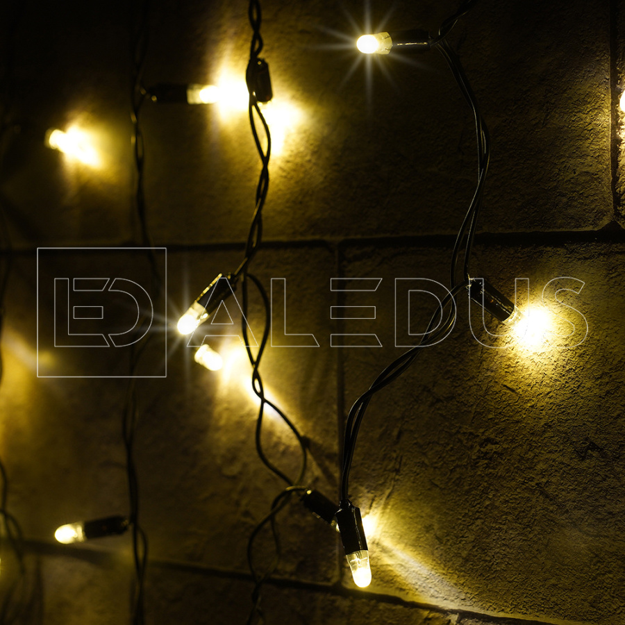 Бахрома (Айсикл) ALEDUS, 220 В, 3x0.5 м, черный провод, резина, теплый белый, с мерцанием
