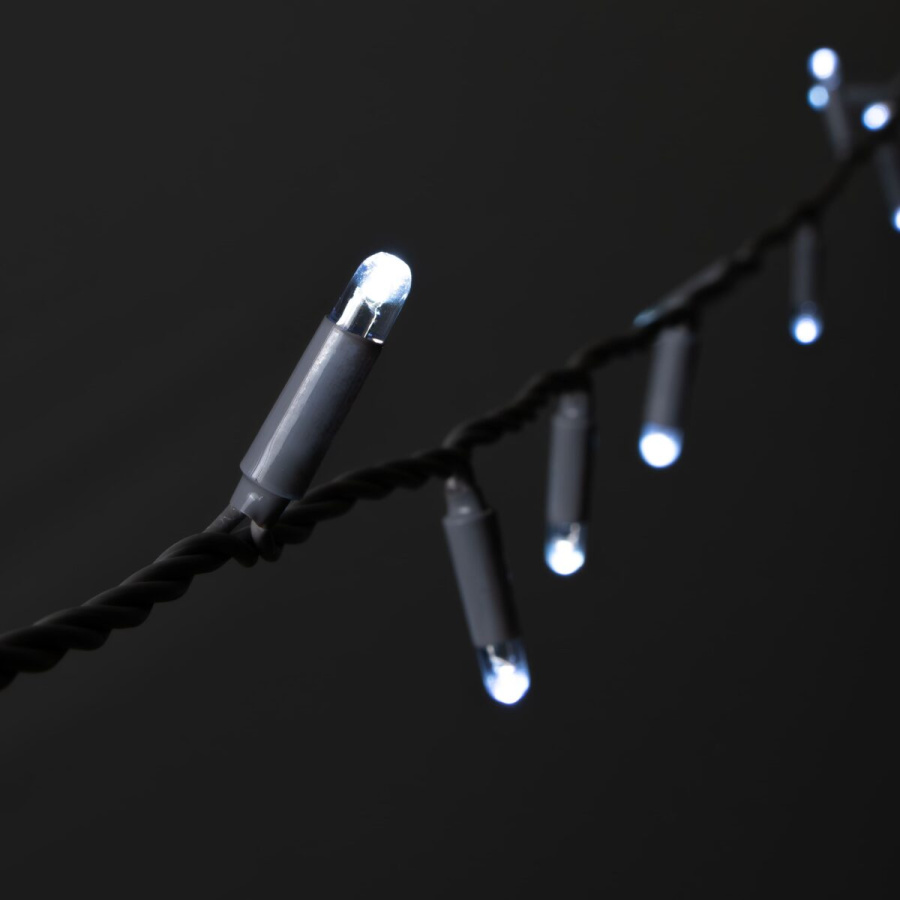 Гирлянда Нить 10м Белая 24В, 100 LED, Провод Серая Резина 2,3мм, IP65