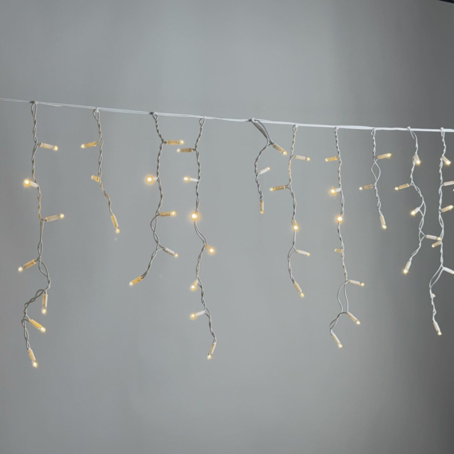 Гирлянда Бахрома 3,1 x 0,5 м Тепло-Белая 220В, 120 LED, Провод Белый Каучук 2,3мм, IP65