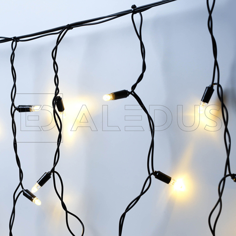 Бахрома (Айсикл) ALEDUS, 220 В, 3x0.5 м, черный провод, резина, теплый белый, без мерцания