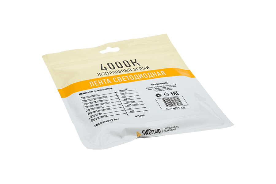 Лента светодиодная SWG SWG660, 12 Вт/м, 12В, IP20, нейтральный белый