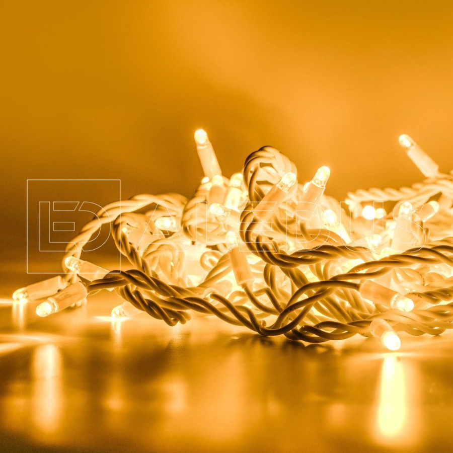 Гирлянда (Нить) ALEDUS, 220 В, 10 м, белый провод, резина, теплый белый, с мерцанием