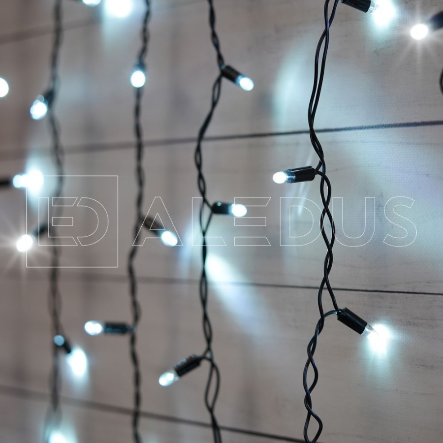 Бахрома (Айсикл) ALEDUS, 220 В, 3x0.9 м, IP65, черный провод, белый, с мерцанием, 144 светодиода