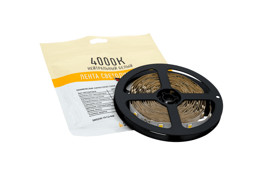 Лента светодиодная SWG SWG530, 7,2 Вт/м, 12В, IP20, нейтральный белый