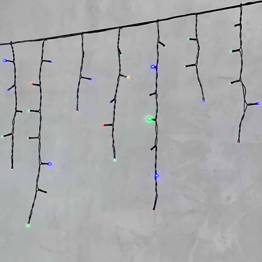 Гирлянда Бахрома 4,9 x 0,5 м Разноцветная 220В, 240 LED, Провод Черный ПВХ, IP54