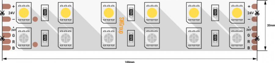 Лента светодиодная SWG SWG5120, 28,8 Вт/м, 24В, IP20, RGB + холодный белый