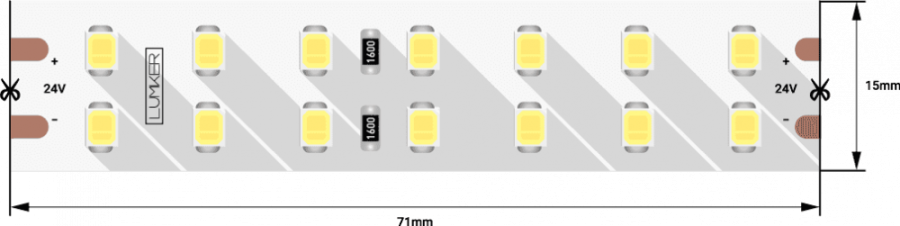 Лента светодиодная Lumker LK2H, 196 LED/м, 18 Вт/м, 24В, IP33, Нейтральный белый (4000K)