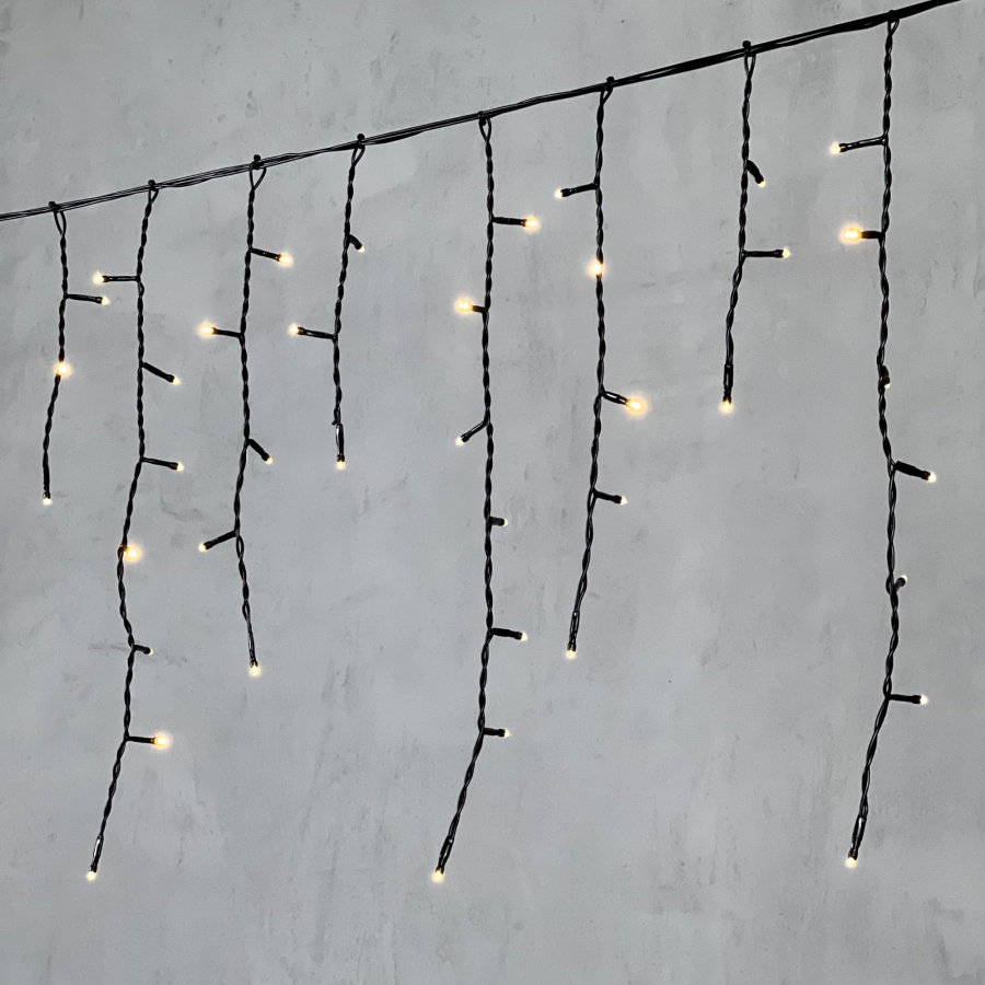 Гирлянда Бахрома 3,1 x 0,5 м Тепло-Белая 220В, 150 LED, Провод Черный ПВХ, IP54