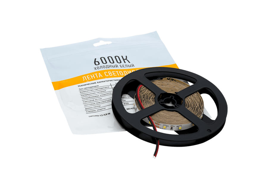 Лента светодиодная SWG SWG260, 4,8 Вт/м, 12В, IP20, холодный белый