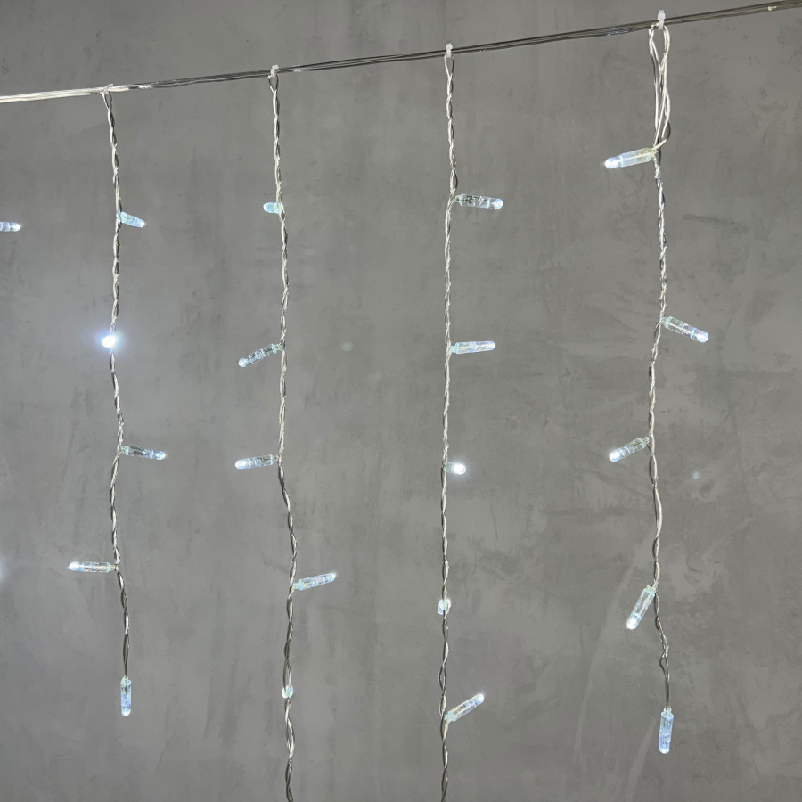 Гирлянда Бахрома с Колпачком 3,2 x 0,9 м Белая 220В, 168 LED, Провод Прозрачный ПВХ, IP65