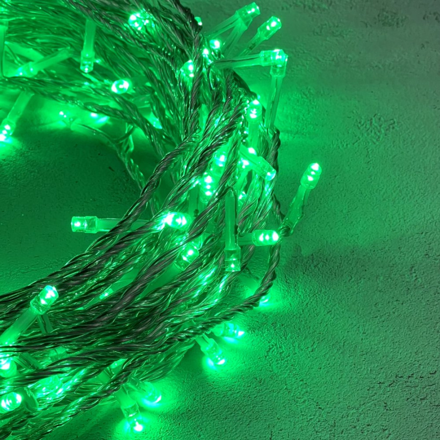 Гирлянда Нить 20м Зеленая с Возможностью Управления 24В, 200 LED, Провод Прозрачный Силикон, IP65
