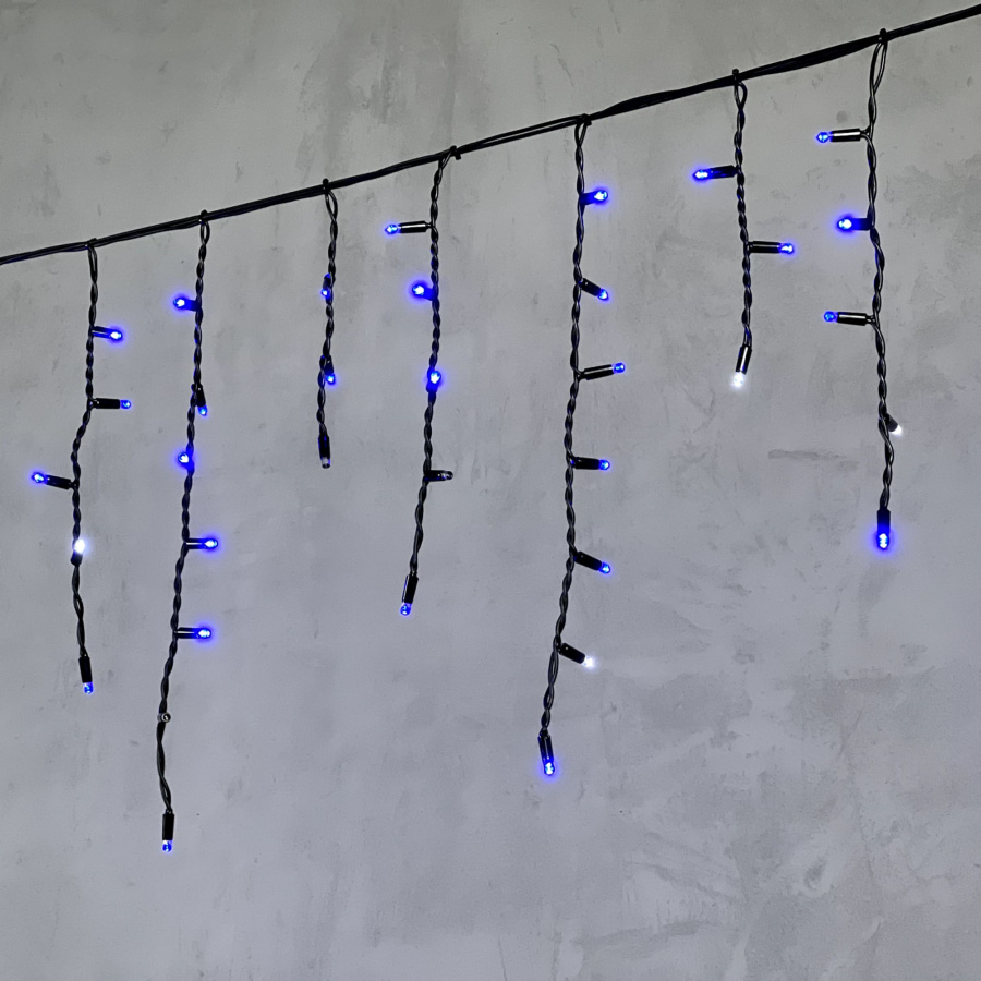 Гирлянда Бахрома 3,1 x 0,5 м Синяя с Мерцанием Белого Диода 220В, 120 LED, Провод Черный Каучук, IP65