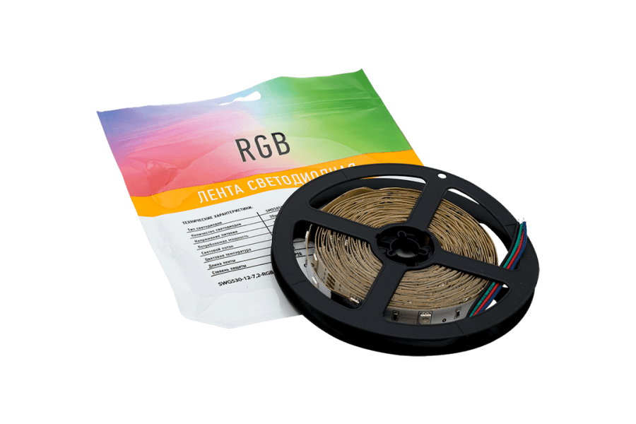 Лента светодиодная SWG SWG530, 7,2 Вт/м, 12В, IP20, RGB