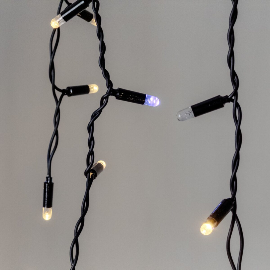 Гирлянда Бахрома 3,1 x 0,5 м Тепло-Белая с Мерцанием Белого Диода 220В, 120 LED, Провод Черный Каучук 2,3мм, IP65