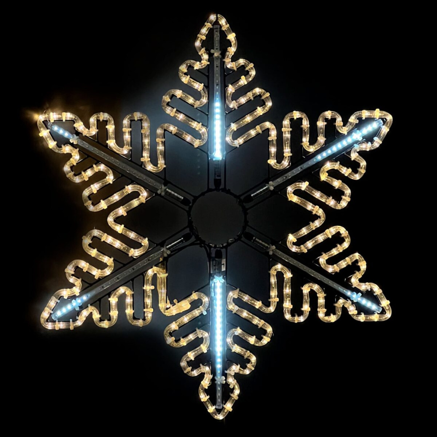 Светодиодная Снежинка "Black Edition" Ø0,8м Тепло-Белая с Динамикой Белого Диода 24В, Дюралайт на Металлическом Каркасе, IP54
