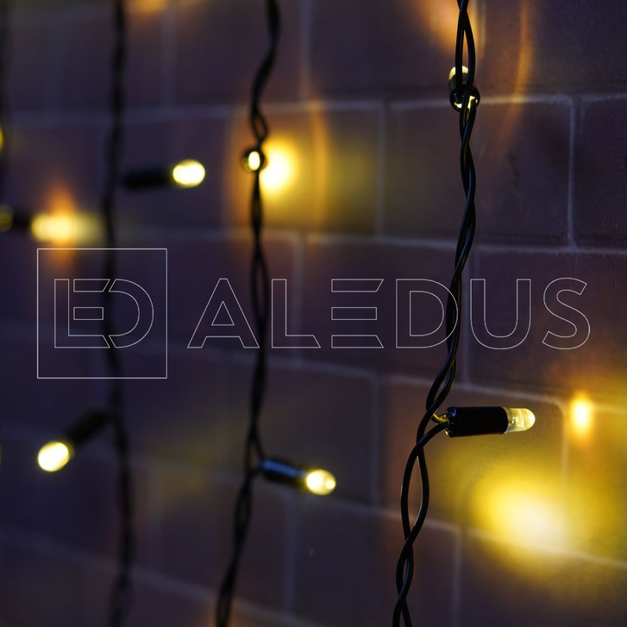 Бахрома (Айсикл) ALEDUS, 220 В, 3x0.9 м, IP65, черный провод, теплый белый, без мерцания, 144 светодиода
