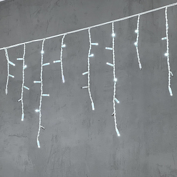 Гирлянда Бахрома 3,1 x 0,5 м Белая с Мерцанием Белого Диода 220В, 120 LED, Провод Белый Каучук, IP65