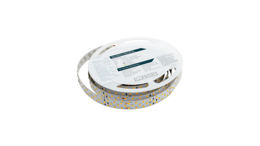 Лента светодиодная Lumker LK2H, 252 LED/м, 24 Вт/м, 24В, IP33, Теплый белый (3000K)