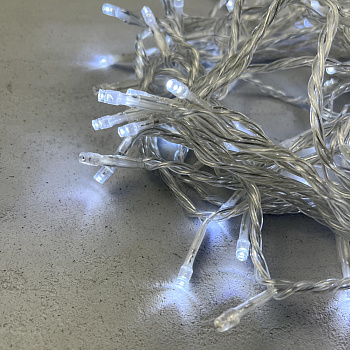 Гирлянда Нить 10м Белая с Мерцанием Белого Диода 220В, 100 LED, Провод Прозрачный ПВХ, IP54