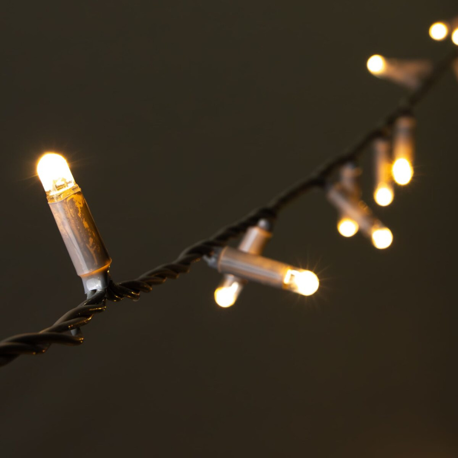 Гирлянда Нить 10м Тепло-Белая 24В, 100 LED, Провод Серая Резина 2,3мм, IP65