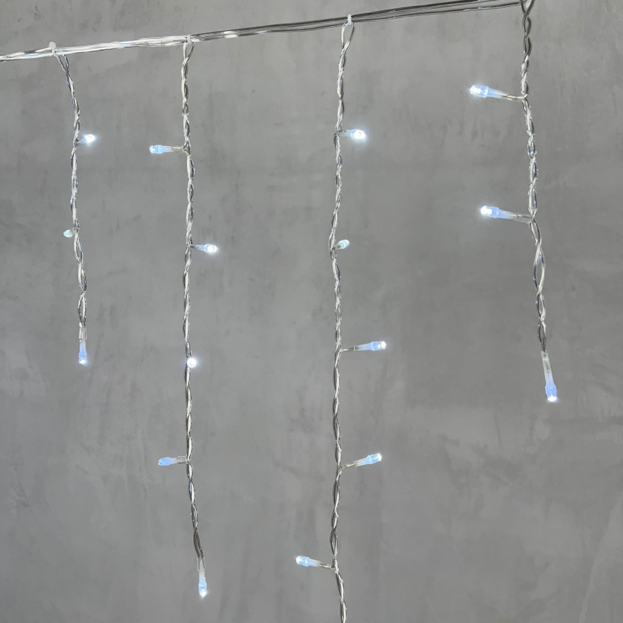 Гирлянда Бахрома 4,9 x 0,5 м Белая с Мерцанием Белого Диода 220В, 240 LED, Провод Прозрачный ПВХ, IP54