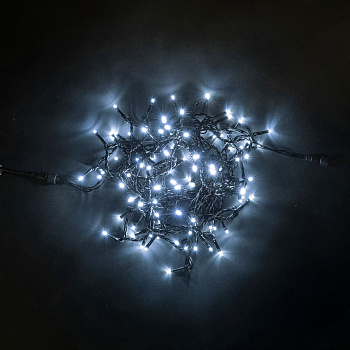 Гирлянда Нить 10м Белая 24В, 100 LED, Провод Черный ПВХ, IP54