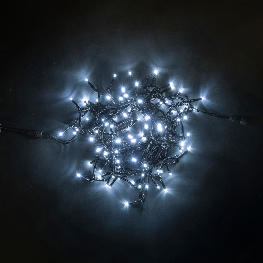 Гирлянда Нить 10м Белая 24В, 100 LED, Провод Черный ПВХ, IP54
