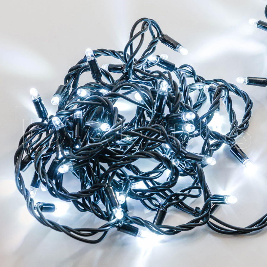 Гирлянда (Нить) ALEDUS, 220 В, 10 м, черный провод, белый, без мерцания