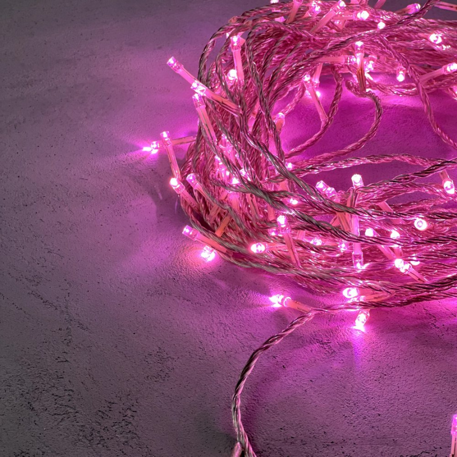 Гирлянда Нить 20м Светло-Розовая с Возможностью Управления 24В, 200 LED, Провод Прозрачный Силикон, IP65