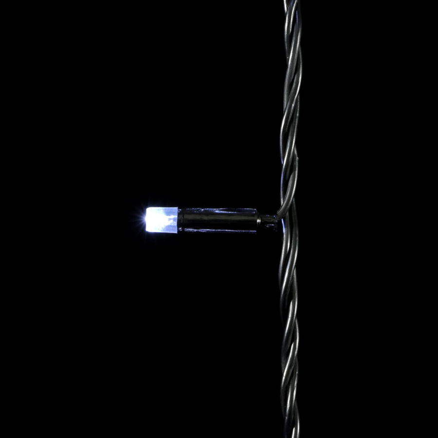 Гирлянда Нить с Колпачком 10м Белая 24В, 100 LED, Провод Черный ПВХ, IP65