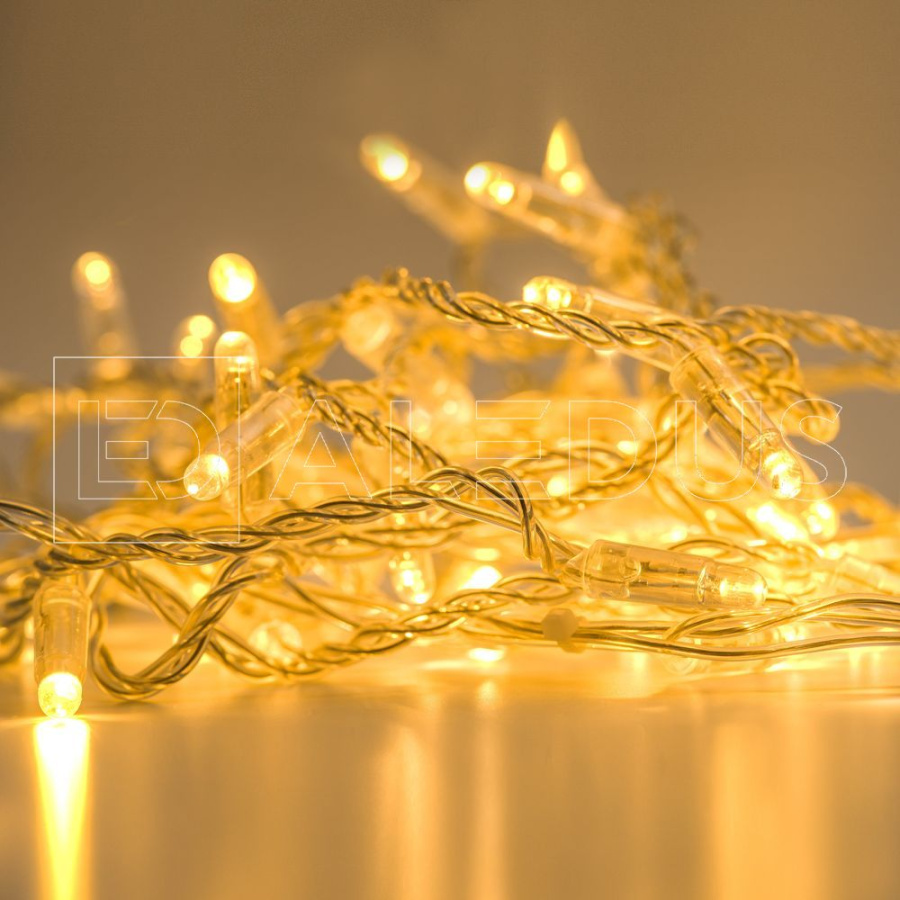 Гирлянда (Нить) ALEDUS, 220 В, 10 м, прозрачный провод, теплый белый, с мерцанием