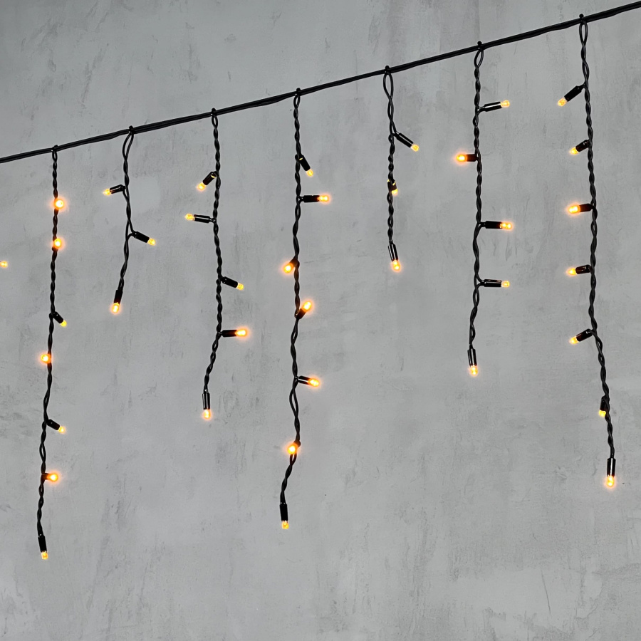 Гирлянда Бахрома 3,1 x 0,5 м Желтая 220В, 120 LED, Провод Черный Каучук, IP65