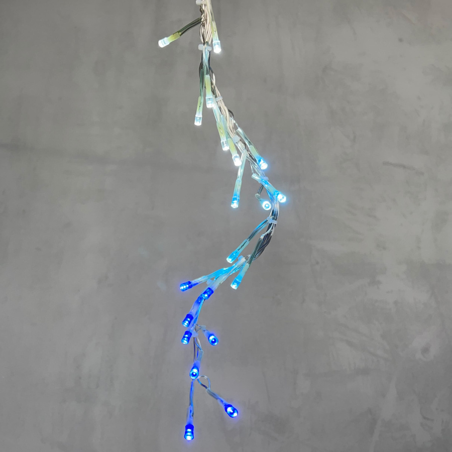 Гирлянда Бахрома с Эффектом Бегущий Огонь 1,75 x 0,4 м Бело-Синяя 24В, 320 LED, Провод Прозрачный Силикон, IP65