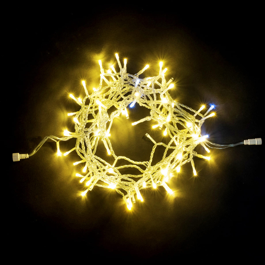 Гирлянда Нить 10м Шампань с Мерцанием Белого Диода, 100 LED, Провод Прозрачный ПВХ, IP54
