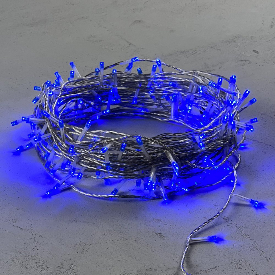 Гирлянда Нить 20м Синяя 24В, 200 LED, Провод Прозрачный Силикон, IP65